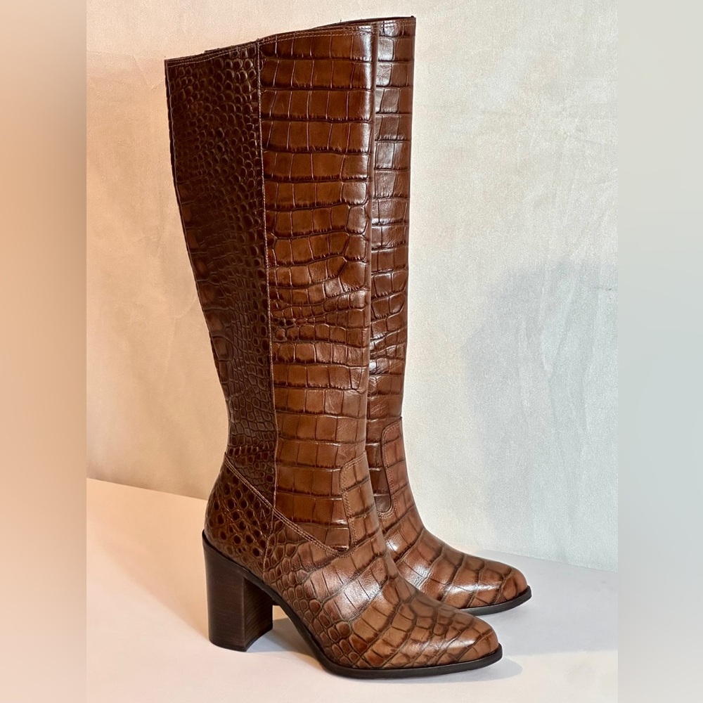 Leather Pearlanie knee high croc print boots